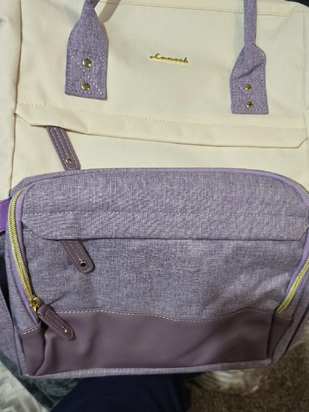 Lavender & Cream Women’s Convertible Backpack Tote by Lanneak